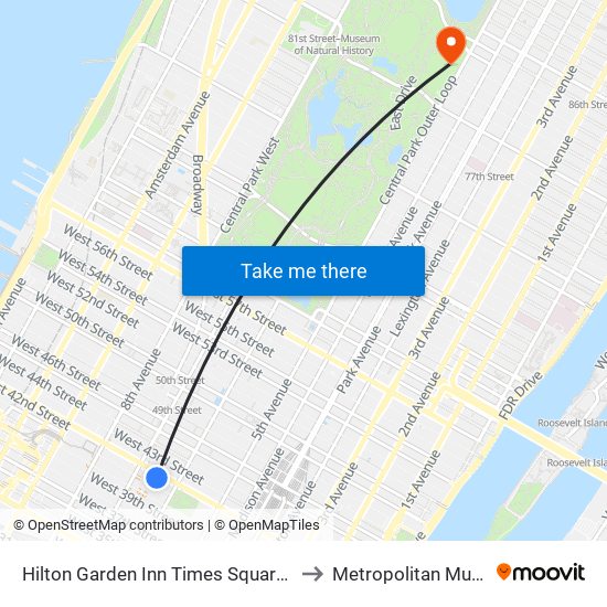 Hilton Garden Inn Times Square Central New York to Metropolitan Museum of Art map