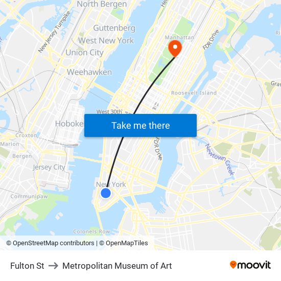 Fulton St to Metropolitan Museum of Art map