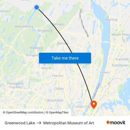 Greenwood Lake to Metropolitan Museum of Art map