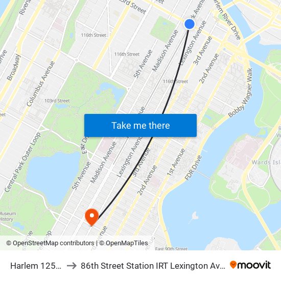 Harlem 125th St to 86th Street Station IRT Lexington Avenue Line map