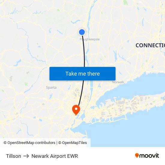 Tillson to Newark Airport EWR map