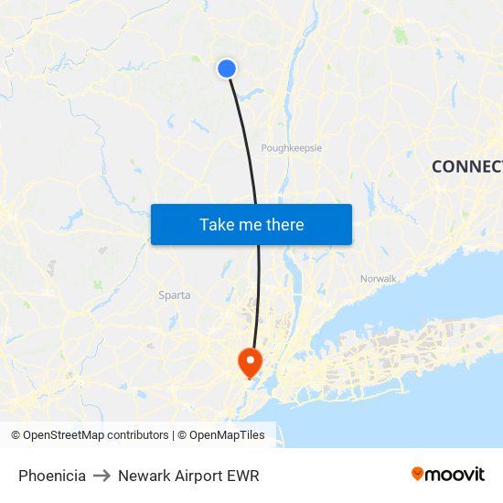 Phoenicia to Newark Airport EWR map