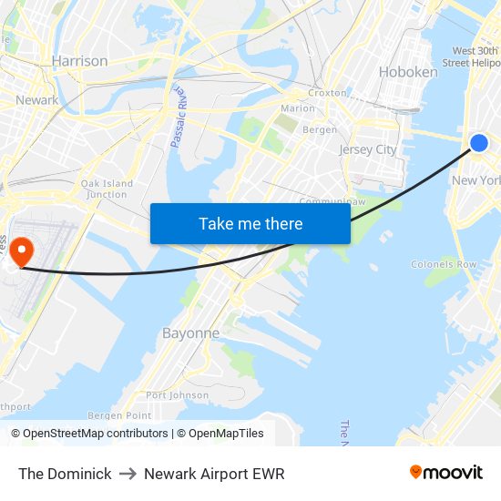 The Dominick to Newark Airport EWR map