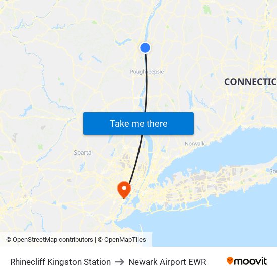 Rhinecliff Kingston Station to Newark Airport EWR map