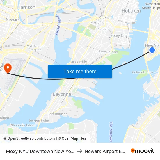 Moxy NYC Downtown New York to Newark Airport EWR map