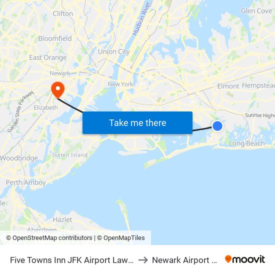 Five Towns Inn JFK Airport Lawrence to Newark Airport EWR map