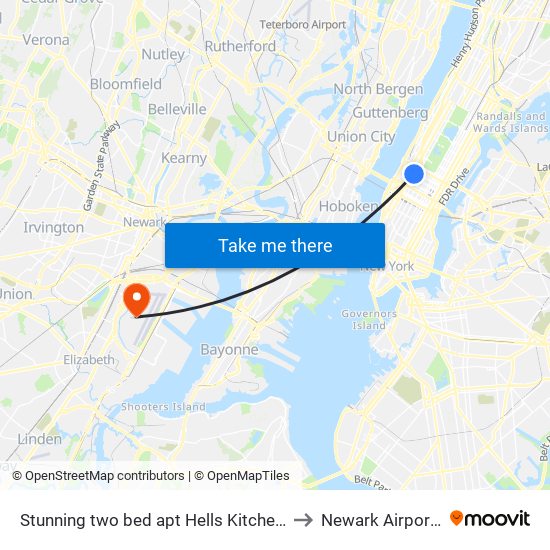 Stunning two bed apt Hells Kitchen New York to Newark Airport EWR map