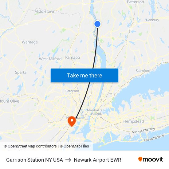 Garrison Station NY USA to Newark Airport EWR map