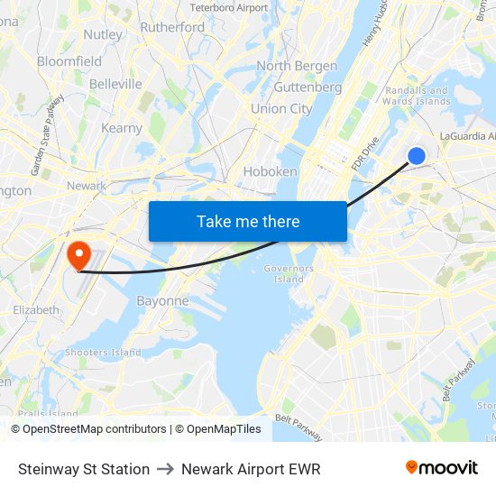 Steinway St Station to Newark Airport EWR map