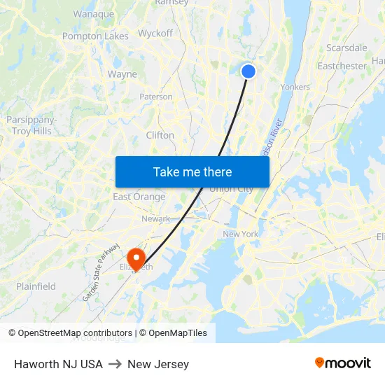 Haworth NJ USA to New Jersey map