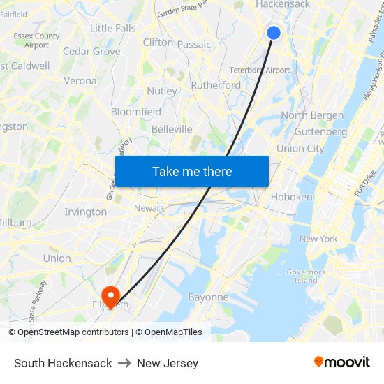 South Hackensack to New Jersey map