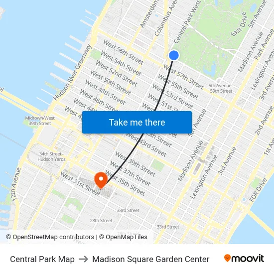 Central Park Map to Madison Square Garden Center map
