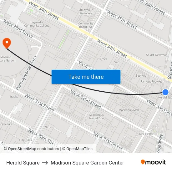 Herald Square to Madison Square Garden Center map