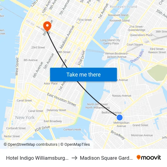 Hotel Indigo Williamsburg - Brooklyn to Madison Square Garden Center map