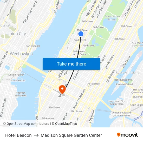 Hotel Beacon to Madison Square Garden Center map