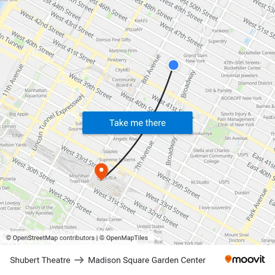Shubert Theatre to Madison Square Garden Center map