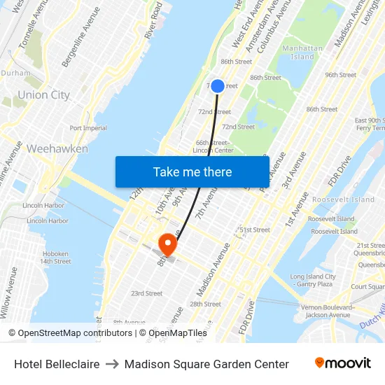 Hotel Belleclaire to Madison Square Garden Center map