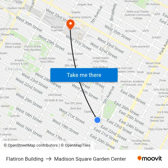 Flatiron Building to Madison Square Garden Center map