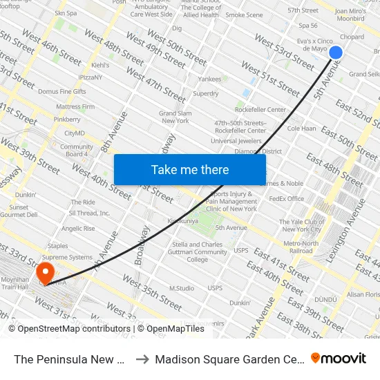 The Peninsula New York to Madison Square Garden Center map