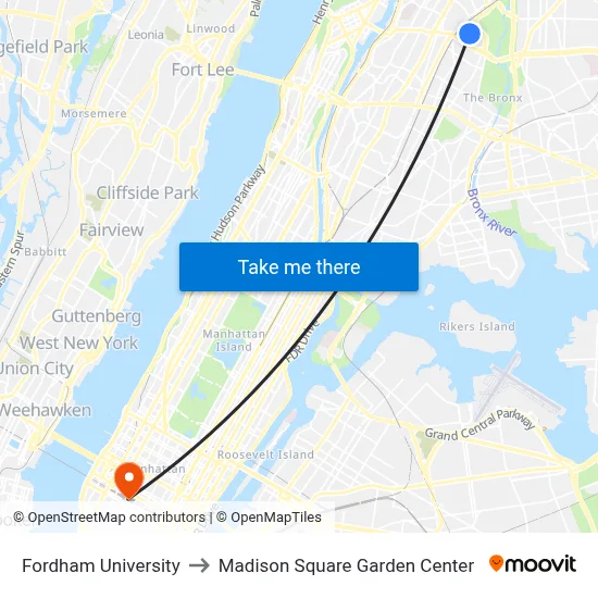 Fordham University to Madison Square Garden Center map