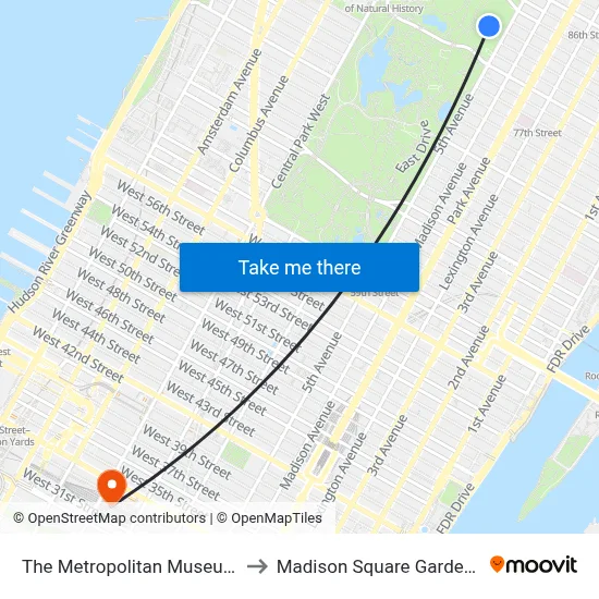 The Metropolitan Museum Of Art to Madison Square Garden Center map