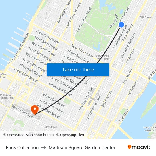 Frick Collection to Madison Square Garden Center map