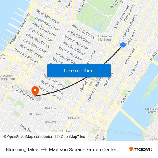 Bloomingdale's to Madison Square Garden Center map