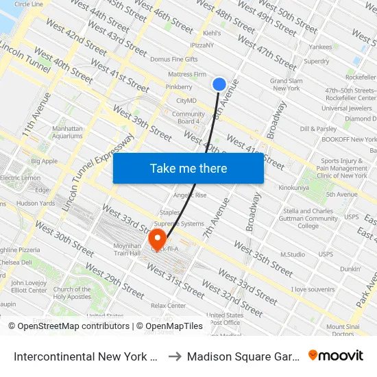 Intercontinental New York Times Square to Madison Square Garden Center map