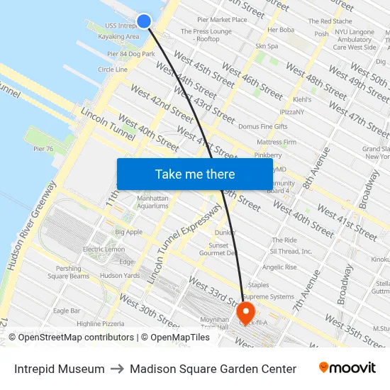 Intrepid Museum to Madison Square Garden Center map