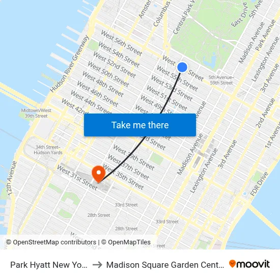 Park Hyatt New York to Madison Square Garden Center map