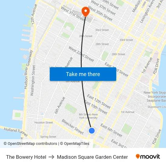 The Bowery Hotel to Madison Square Garden Center map