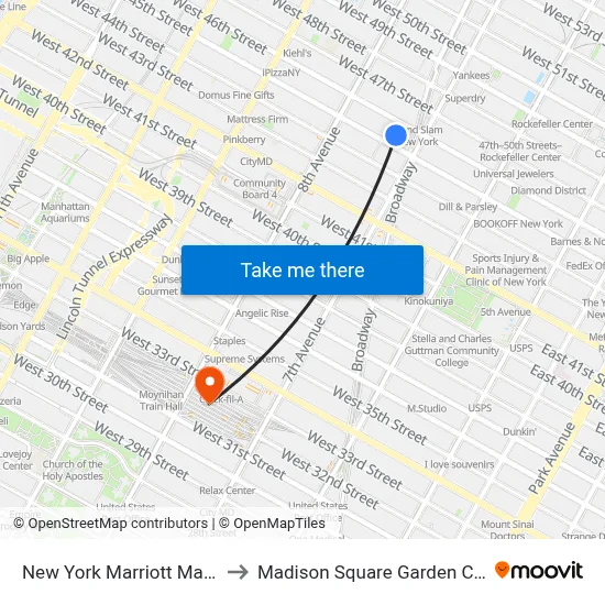 New York Marriott Marquis to Madison Square Garden Center map