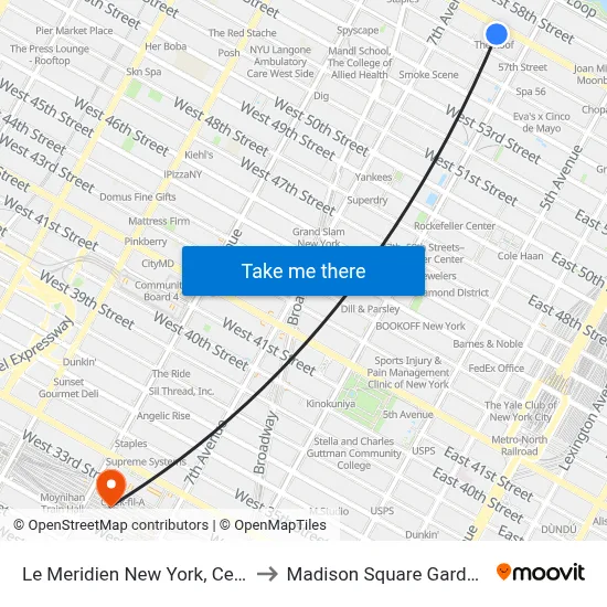 Le Meridien New York, Central Park to Madison Square Garden Center map