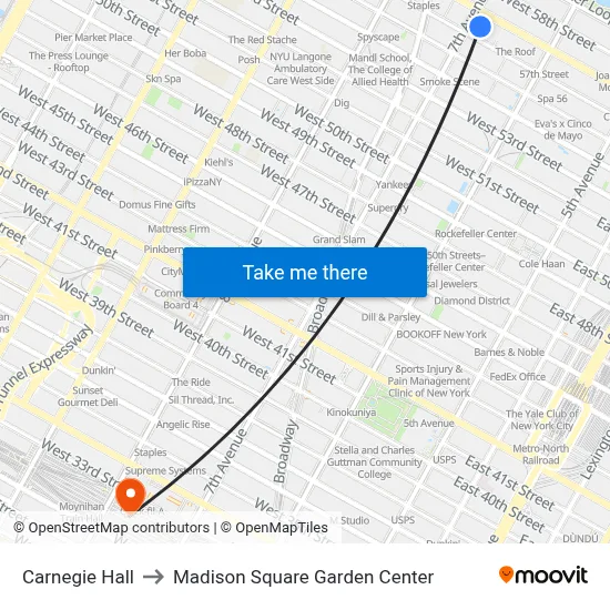 Carnegie Hall to Madison Square Garden Center map