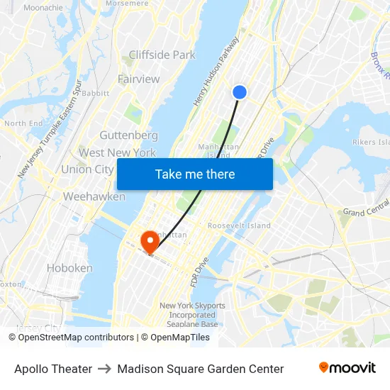 Apollo Theater to Madison Square Garden Center map