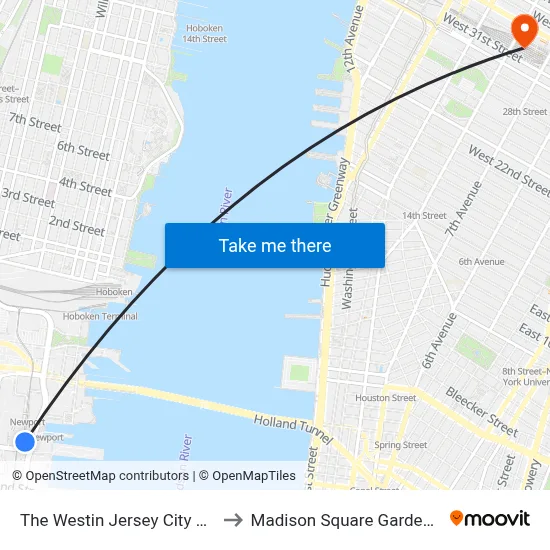 The Westin Jersey City Newport to Madison Square Garden Center map