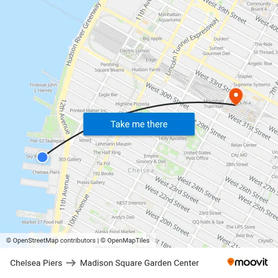 Chelsea Piers to Madison Square Garden Center map