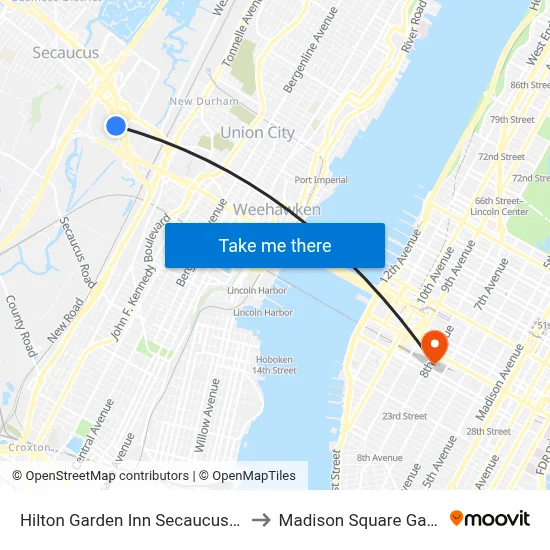 Hilton Garden Inn Secaucus/Meadowlands to Madison Square Garden Center map