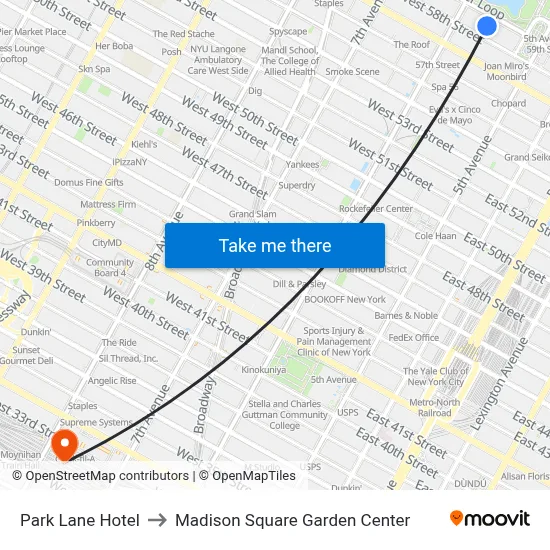 Park Lane Hotel to Madison Square Garden Center map