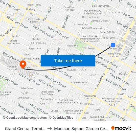 Grand Central Terminal to Madison Square Garden Center map