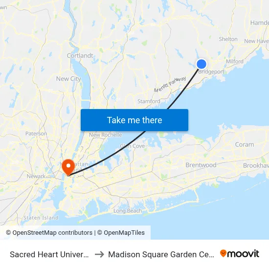 Sacred Heart University to Madison Square Garden Center map