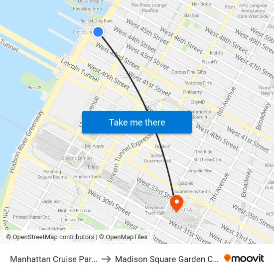 Manhattan Cruise Parking to Madison Square Garden Center map