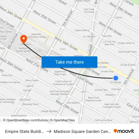 Empire State Building to Madison Square Garden Center map