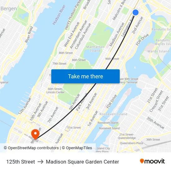 125th Street to Madison Square Garden Center map