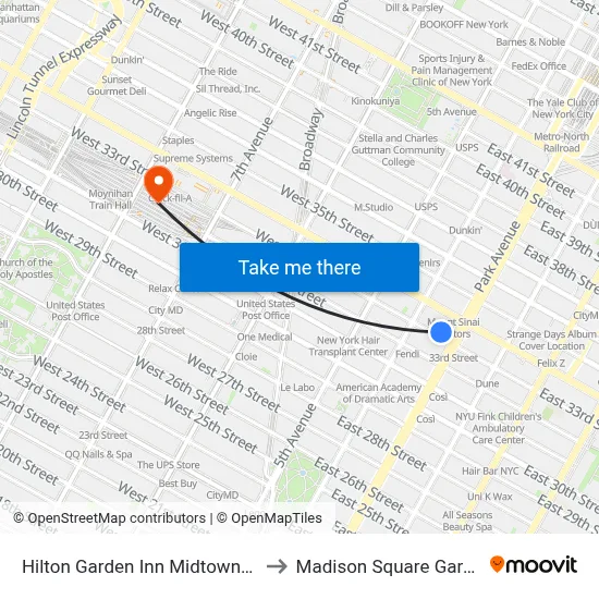 Hilton Garden Inn Midtown Park Avenue to Madison Square Garden Center map
