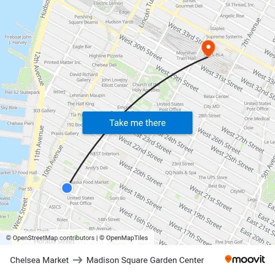 Chelsea Market to Madison Square Garden Center map