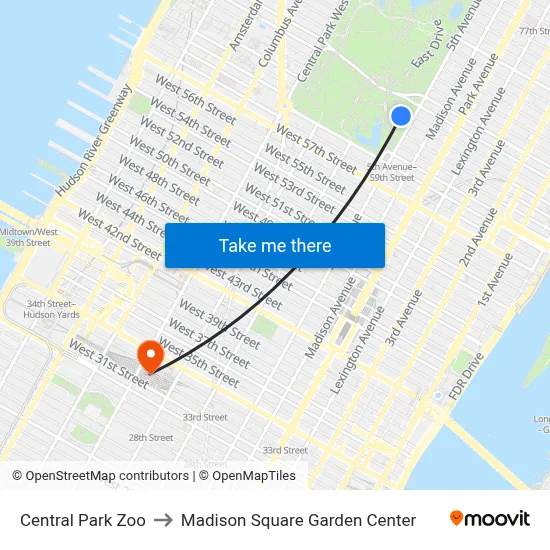 Central Park Zoo to Madison Square Garden Center map