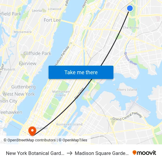 New York Botanical Garden Tram to Madison Square Garden Center map