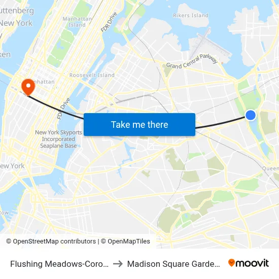 Flushing Meadows-Corona Park to Madison Square Garden Center map