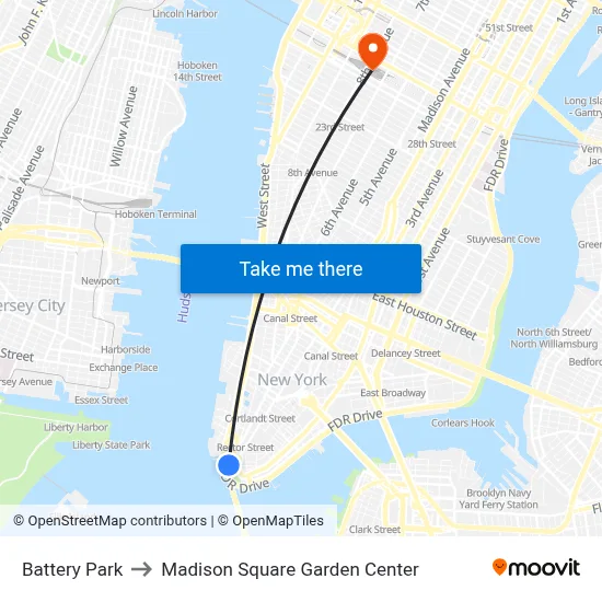 Battery Park to Madison Square Garden Center map